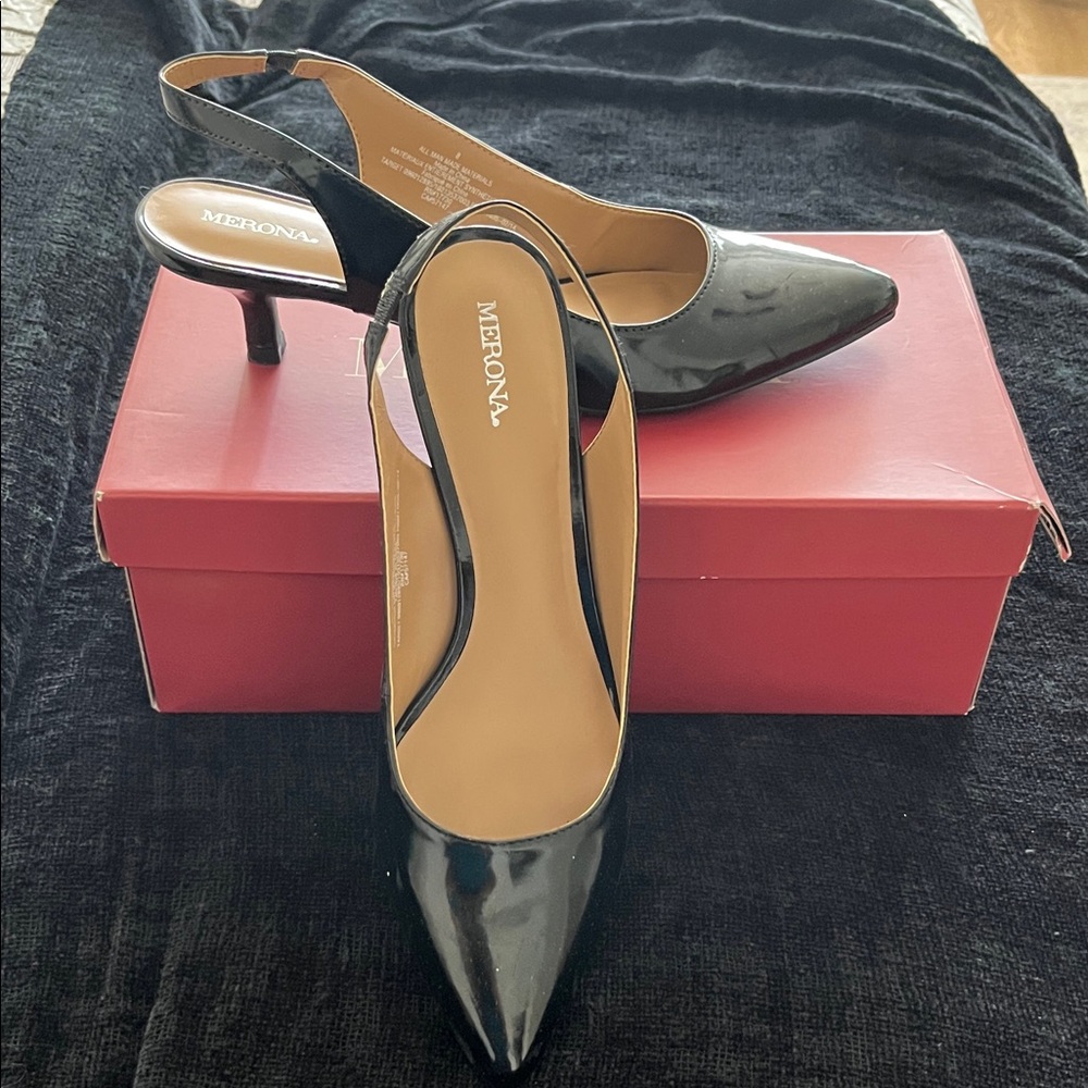 Merona Glossy Black Slingback Kitten Heels